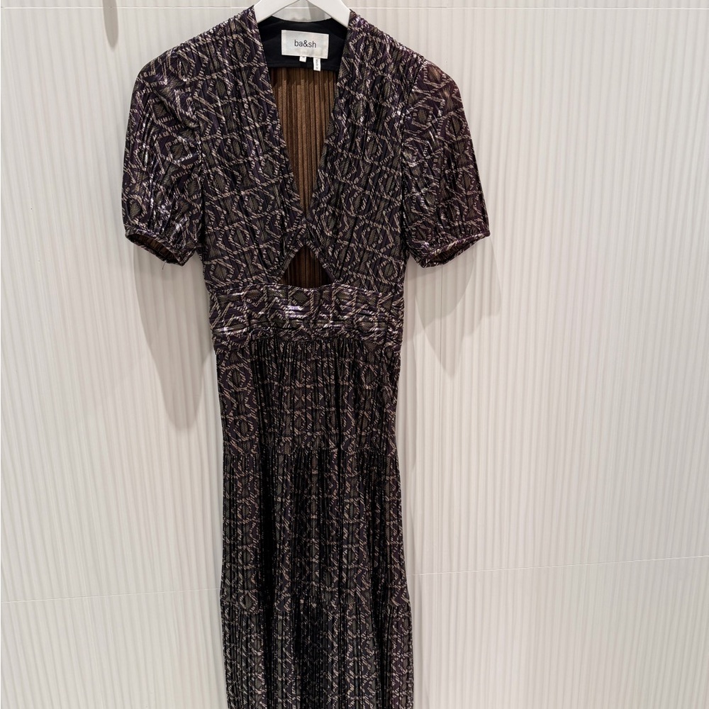 ba&sh Black and White Geometric Midi Dress